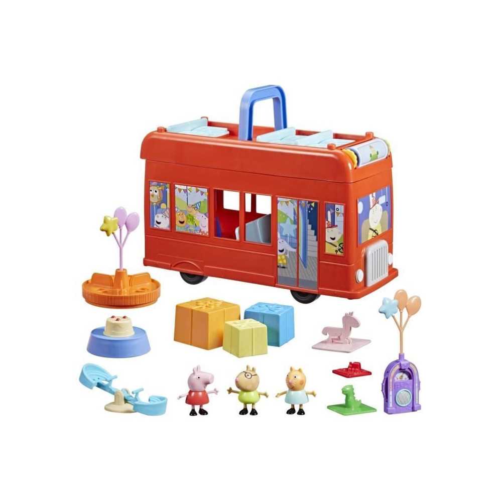 Peppa Pig, 2-in-1 Party Bus Playset with 3 Figures and 13 Accessories,