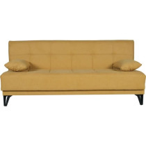 Banquette convertible 3 places - LIMRA - Tissu moutarde - 2 coussins -