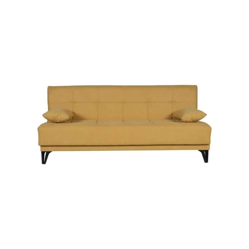 Banquette convertible 3 places - LIMRA - Tissu moutarde - 2 coussins -