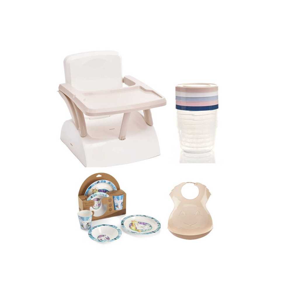 Children's chair booster + conservation boxes + microwave dish box + s