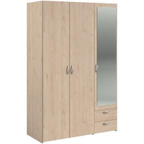 Armoire VARIA - Décor chene et blanc - 3 portes - 2 tiroirs - Porte d