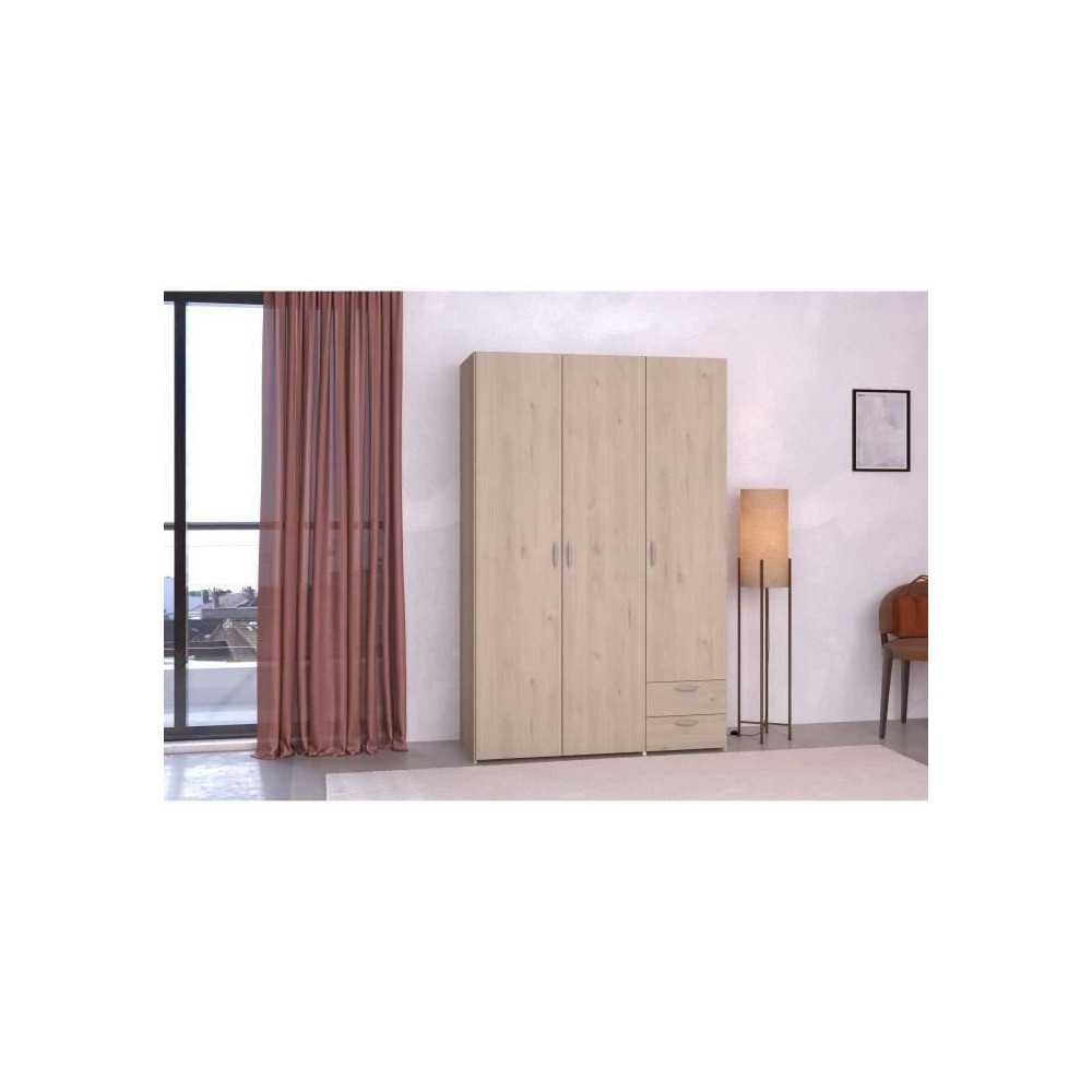 Armoire VARIA - Décor chene - 3 portes - 2 tiroirs - 120,3 x 185 x 51