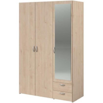 Armoire VARIA - Décor chene et blanc - 3 portes - 2 tiroirs - Porte d