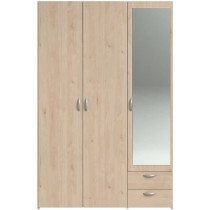 Armoire VARIA - Décor chene et blanc - 3 portes - 2 tiroirs - Porte d