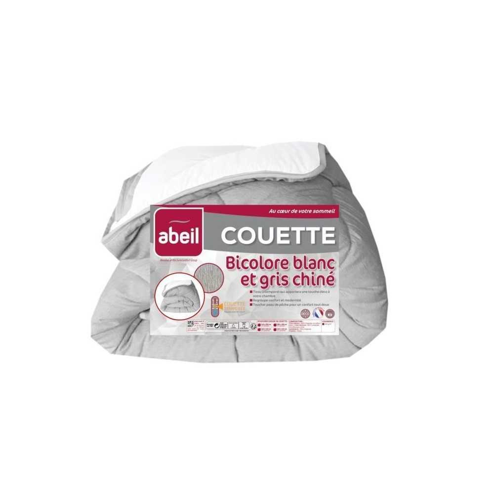 ABEIL Couette tempérée BICOLORE 200x200cm - Blanc & Gris chiné