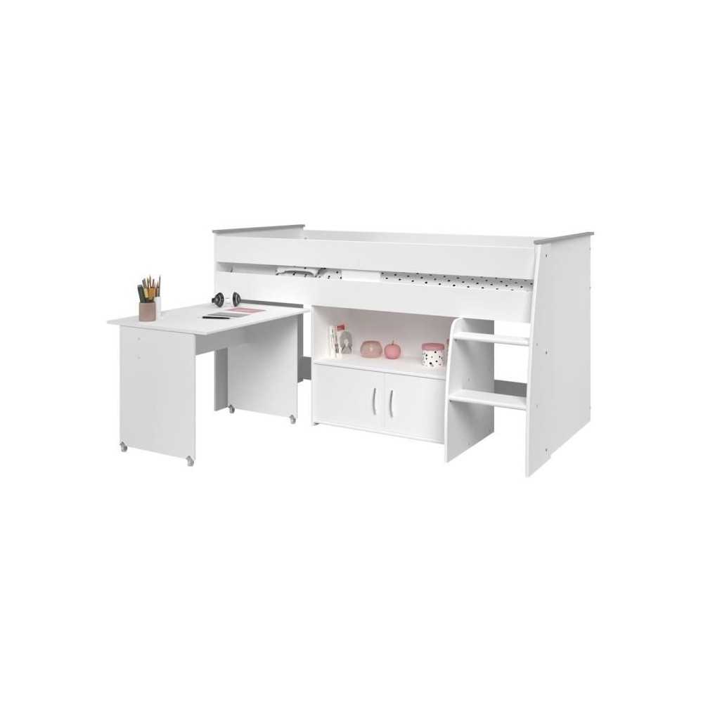 Lit combiné enfant PARISOT ZOLA - Blanc - 90x200 cm - Sommier inclus