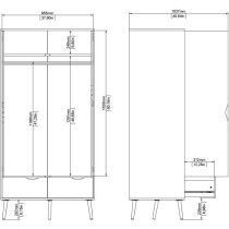 Armoire - Blanc / Chene - 2 portes / 2 tiroirs - Pietement évasé en