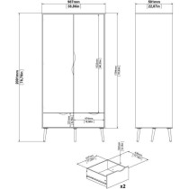 Armoire - Blanc / Chene - 2 portes / 2 tiroirs - Pietement évasé en