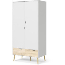 Armoire - Blanc / Chene - 2 portes / 2 tiroirs - Pietement évasé en