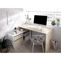 Bureau d'angle réversible avec rangement - Décor chene et blanc - Es