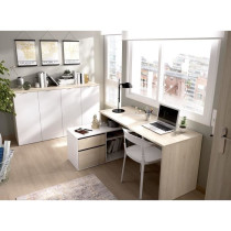 Bureau d'angle réversible avec rangement - Décor chene et blanc - Es