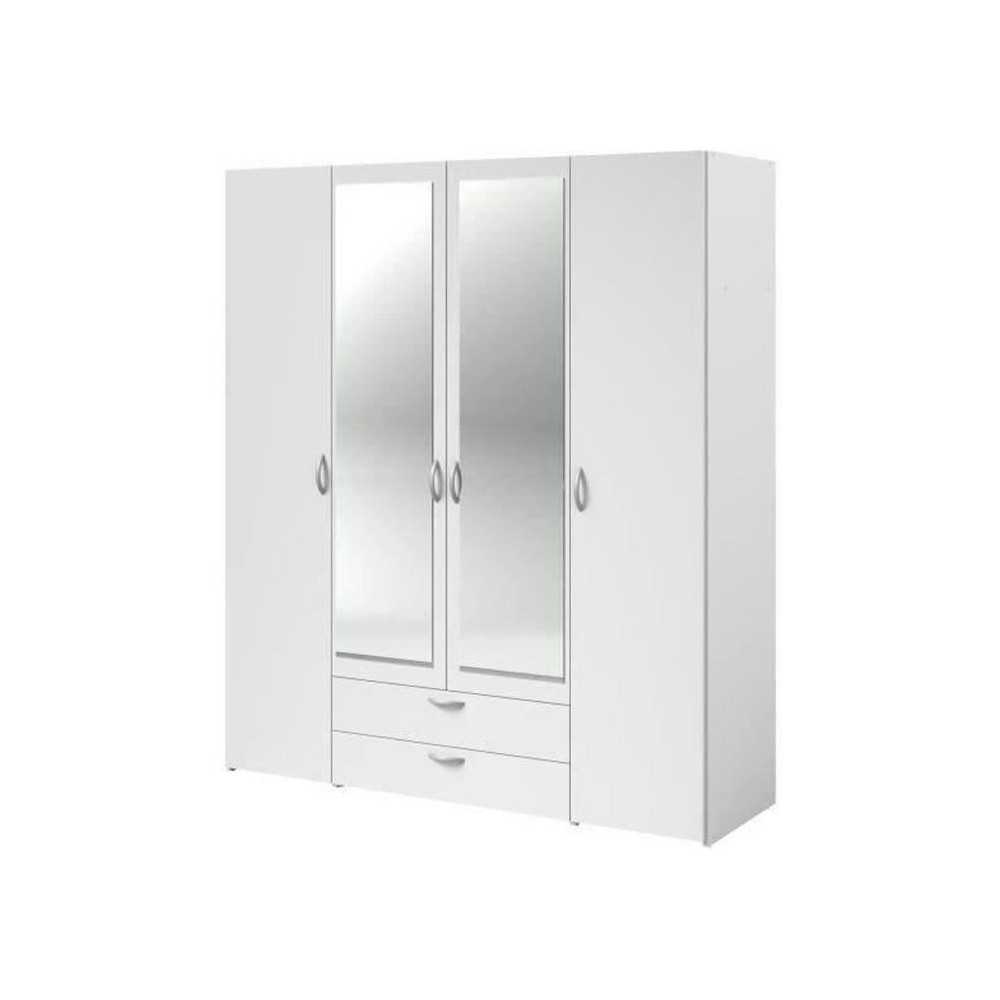 Armoire VARIA - Décor blanc - 4 portes battantes + 2 miroirs + 2 tiro