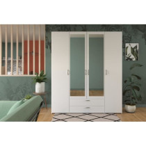 Armoire VARIA - Décor blanc - 4 portes battantes + 2 miroirs + 2 tiro