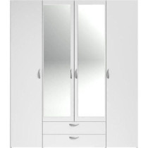 Armoire VARIA - Décor blanc - 4 portes battantes + 2 miroirs + 2 tiro