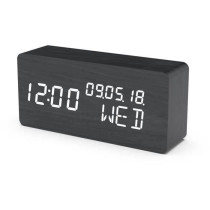 EVOOM WOOD 4 in 1 Alarm Clock - Time, Date, Day and Temperature - Blac