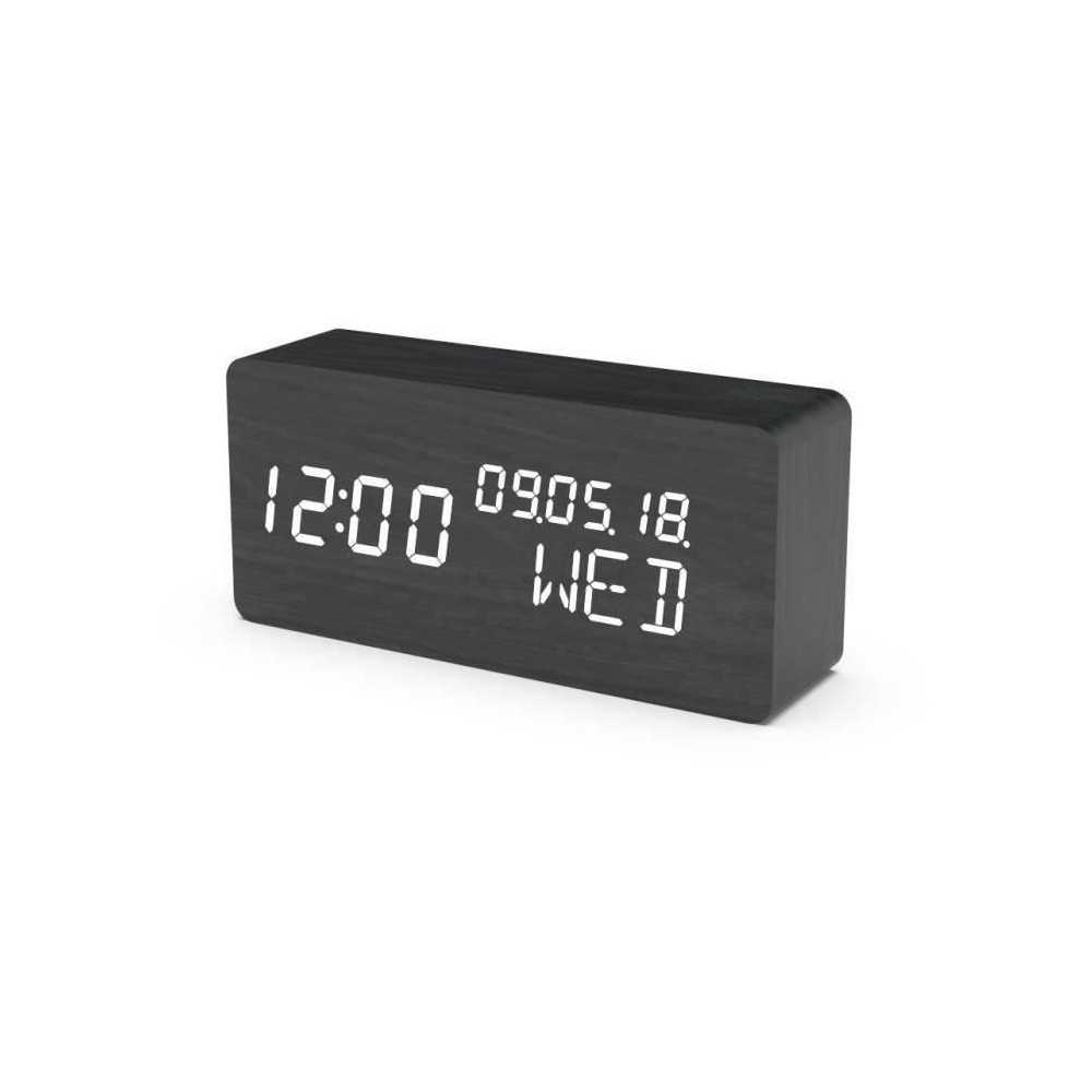 EVOOM WOOD 4 in 1 Alarm Clock - Time, Date, Day and Temperature - Blac