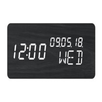 EVOOM WOOD 4 in 1 Alarm Clock - Time, Date, Day and Temperature - Blac