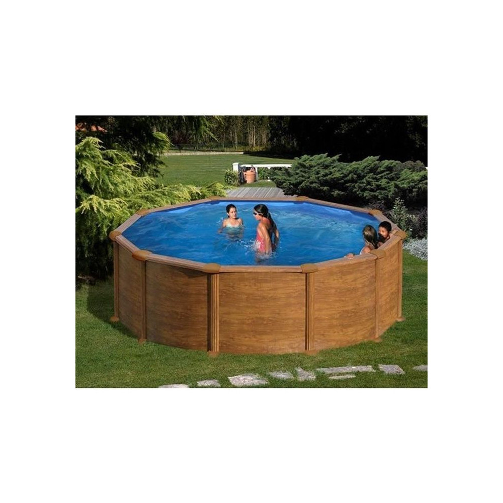 GRE - Kit Piscine hors sol acier ronde imitation bois - Ø480 x H132 c