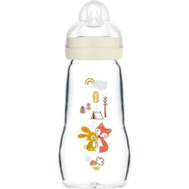 MAM Glass Bottle - 260ml - 0 to 6 months - Teat Flow 2 - White