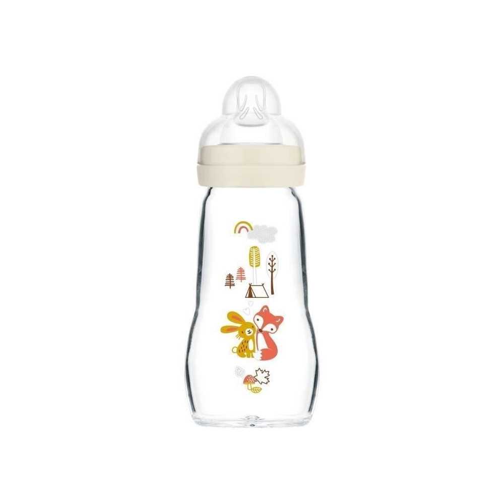 MAM Glass Bottle - 260ml - 0 to 6 months - Teat Flow 2 - White