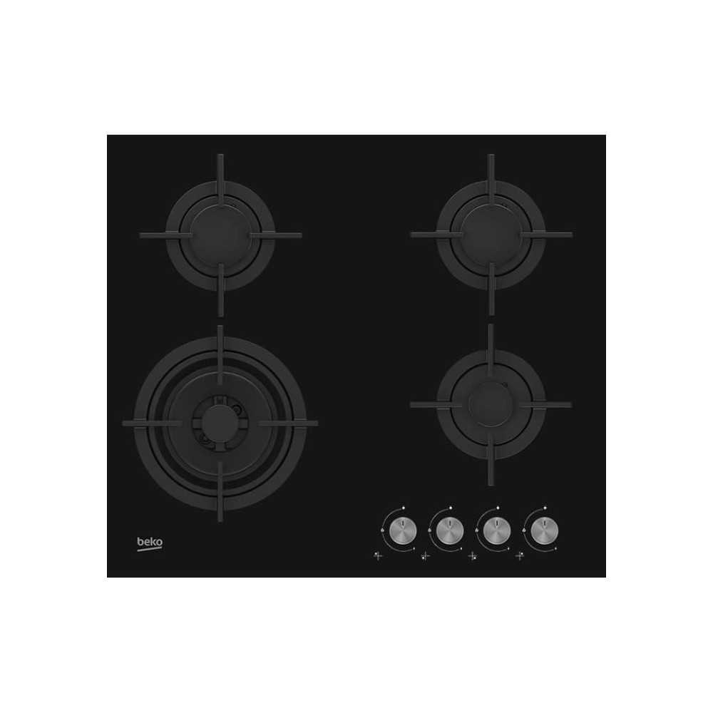 Table de cuisson a gaz - BEKO - 3 foyers + 1 double couronne - 60 cm -