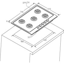 Gas plate -Candy - 5 fireplaces - L 74.5 x D 51 cm - Chw7x -Acier stai