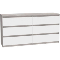 Commode CHELSEA 6 Tiroirs - Couleur blanc/béton clair - L 154 x P 42,