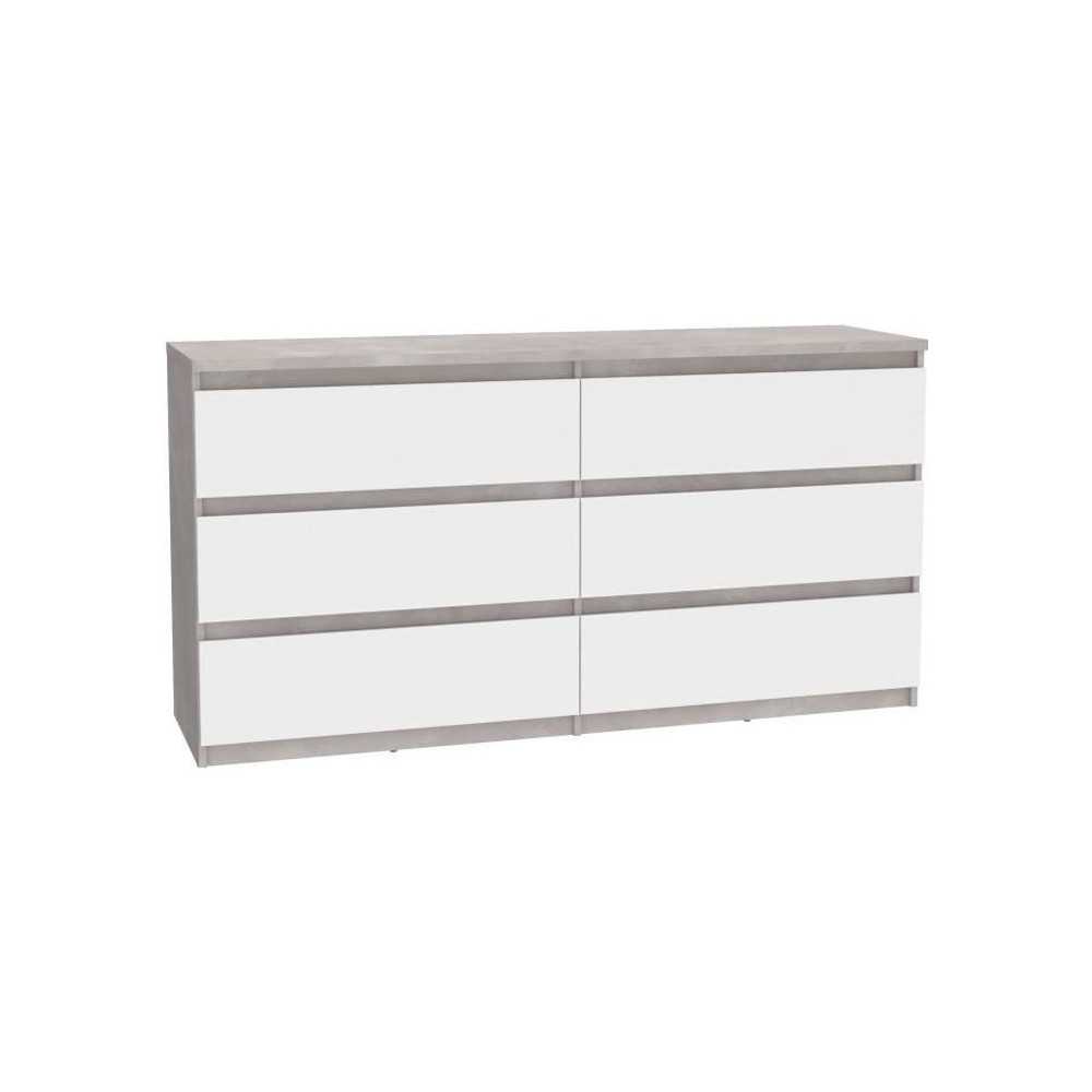 Commode CHELSEA 6 Tiroirs - Couleur blanc/béton clair - L 154 x P 42,