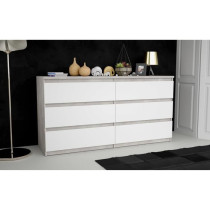 Commode CHELSEA 6 Tiroirs - Couleur blanc/béton clair - L 154 x P 42,