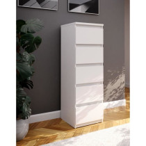 Commode CHELSEA 5 tiroirs - L 41,8 x P 42,2 x H 128,1 cm- Décor blanc