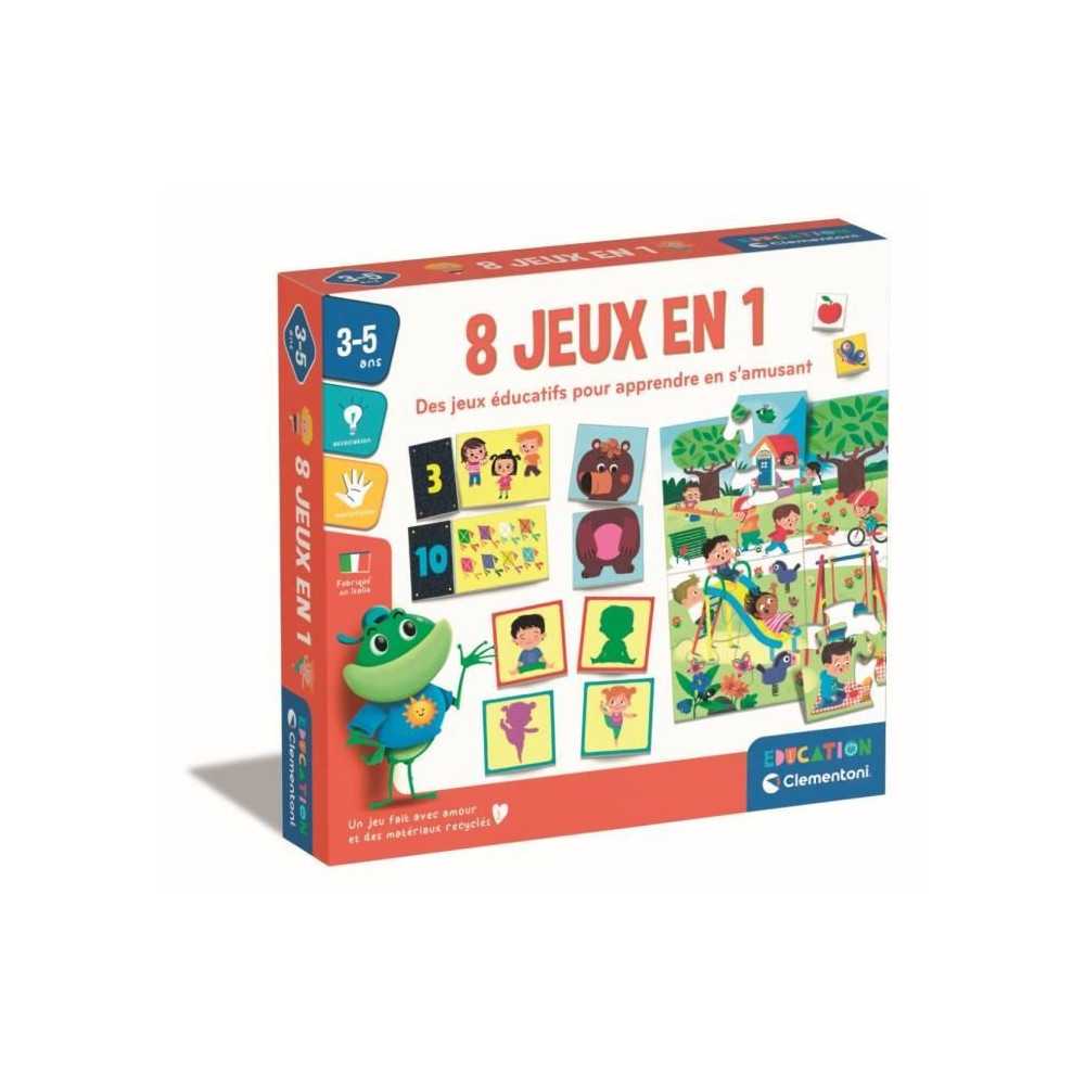 Clementoni - Box of 8 games in 1 - Educational games shapes, colors, n