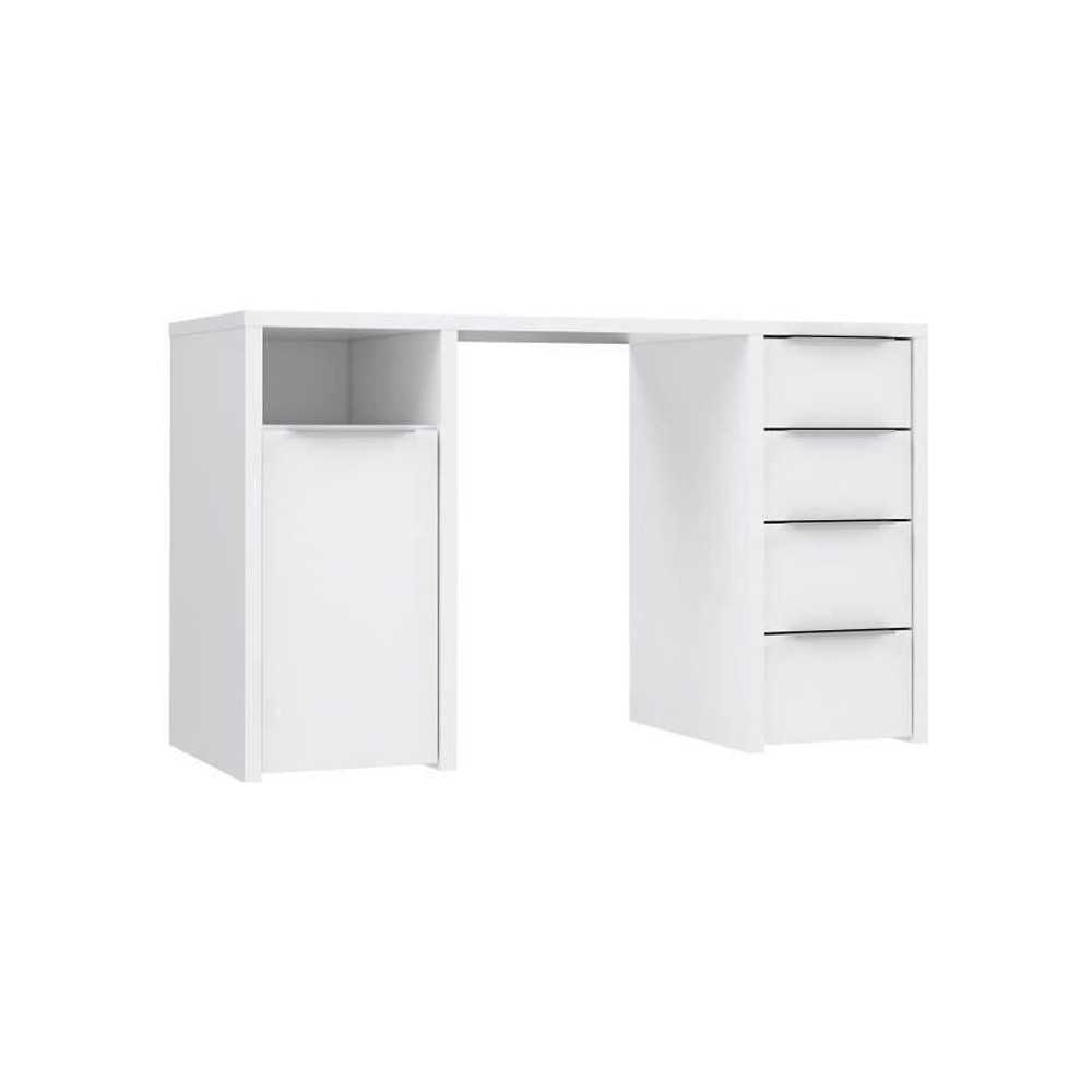 BILBAO Bureau 1 porte 4 tiroirs - Décor papier blanc - L 125 x P 50 x