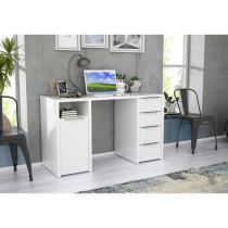 BILBAO Bureau 1 porte 4 tiroirs - Décor papier blanc - L 125 x P 50 x