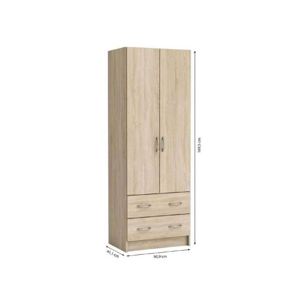 DEMEYERE Armoire - Décor chene brossé - 2 portes et 2 tiroirs - Clas