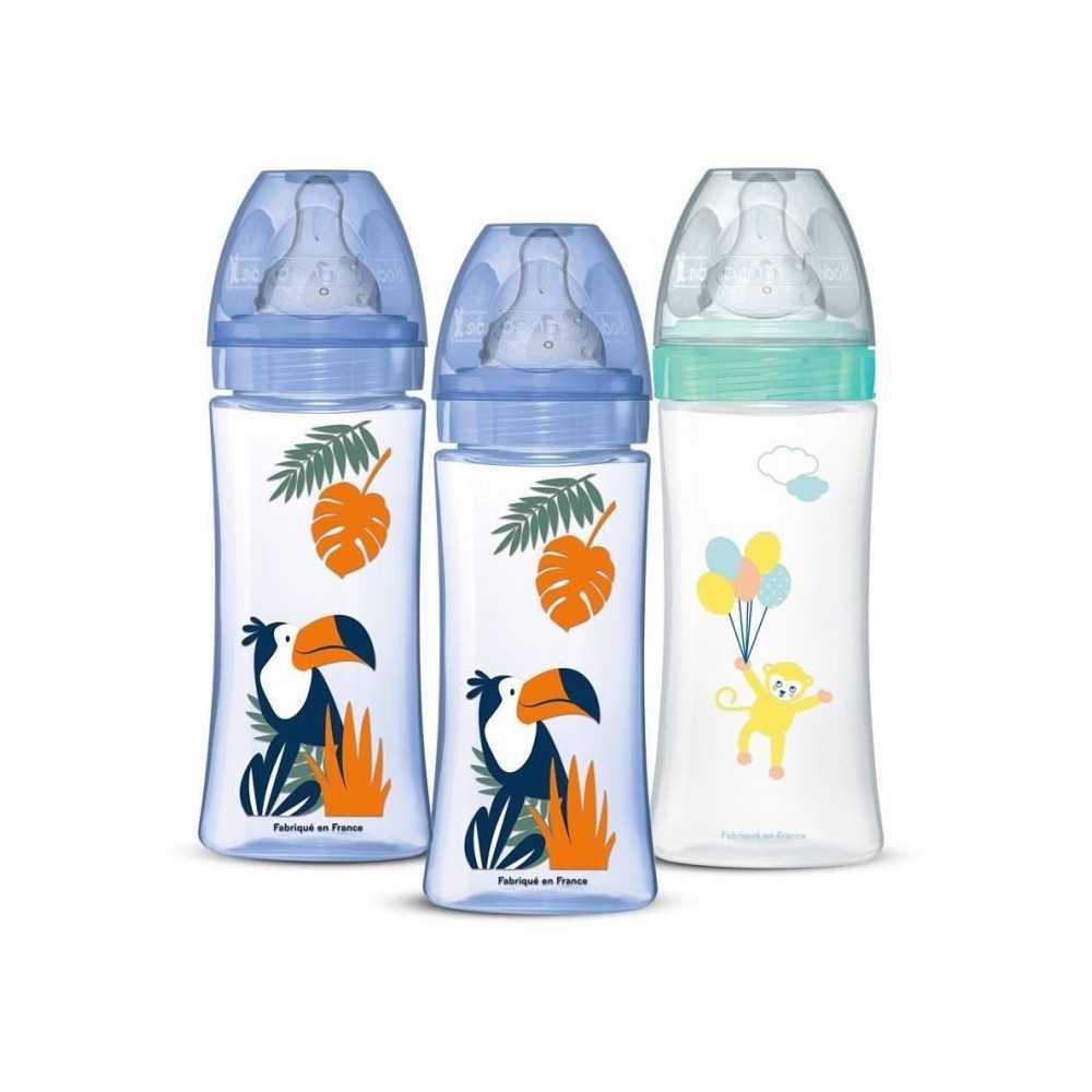 Set of 3 Baby Bottles - DODIE - Anti-colic - Round teats - 330 ml - +6