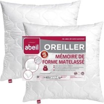 ABEIL Lot de 2 Oreillers à mémoire de forme matelassés- 60x60 cm - Blanc