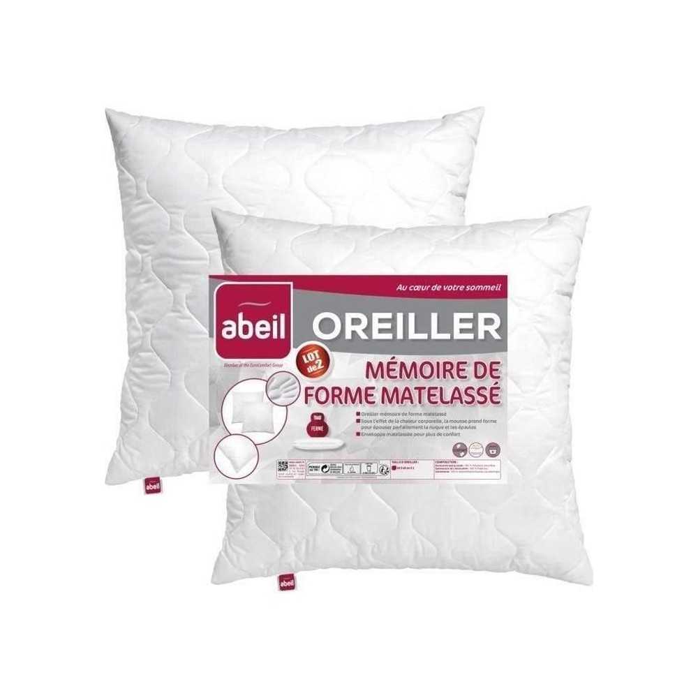 ABEIL Lot de 2 Oreillers à mémoire de forme matelassés- 60x60 cm - Blanc