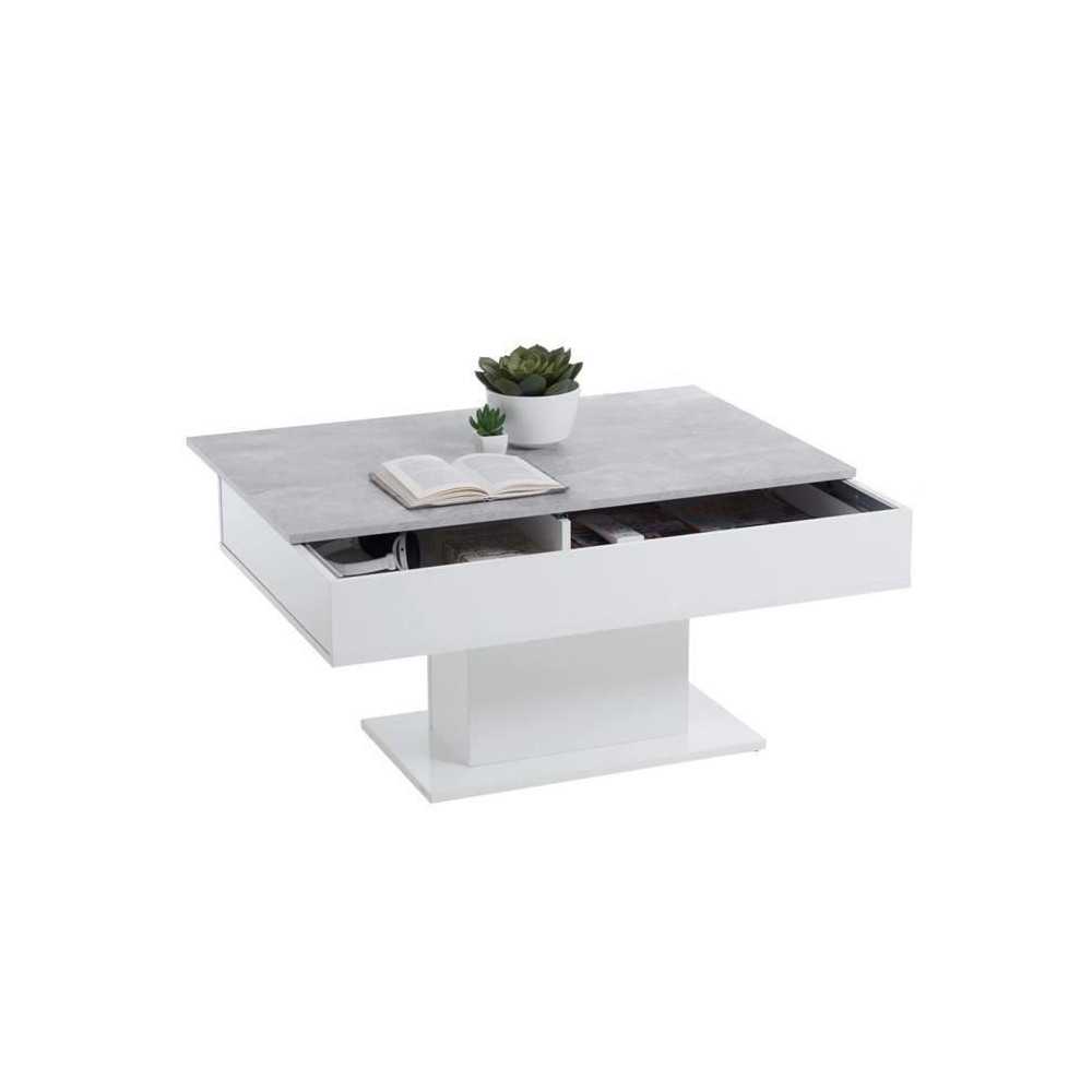 FMD Coffee Table Concrete Grey and White Side Table Sofa End Table Liv