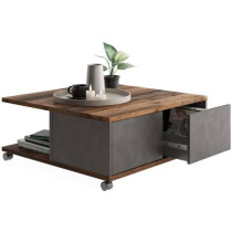 Coffee table on wheels - Matera decor and dark old style - L70 x H36 x