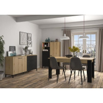 Buffet L180 x P40 x H81 cm - TRUST - Chene / Noir - 4 portes - 1 tiroi