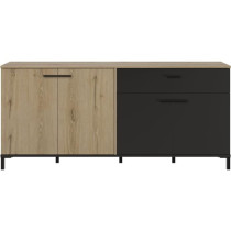 Buffet L180 x P40 x H81 cm - TRUST - Chene / Noir - 4 portes - 1 tiroi