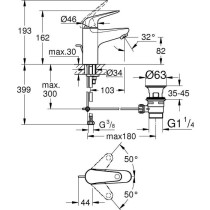 Single-lever basin mixer - GROHE Swift - 24316001 - Chrome - Size S -