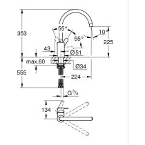 Kitchen faucet - Chrome - C-spout - High spout - 150° rotation - GROH