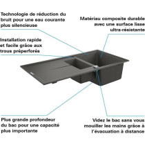 GROHE Evier composite avec égouttoir K400 1000 x 500 mm Gris granite