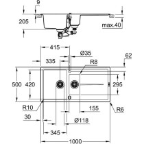 GROHE Evier composite avec égouttoir K400 1000 x 500 mm Gris granite