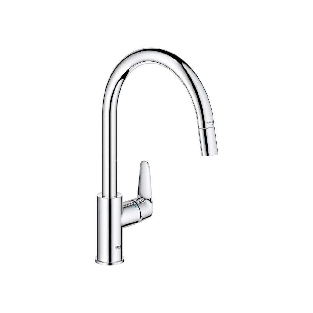 Kitchen faucet - Chrome - High C-shaped spout - Pull-out aerator - 360