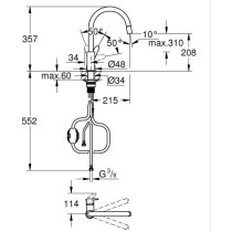 Kitchen faucet - Chrome - High C-shaped spout - Pull-out aerator - 360