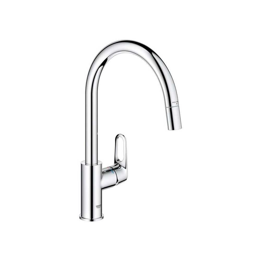 Kitchen faucet - Chrome - High C-shaped spout - Pull-out aerator - 360