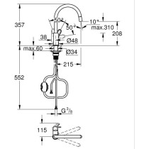 Kitchen faucet - Chrome - High C-shaped spout - Pull-out aerator - 360