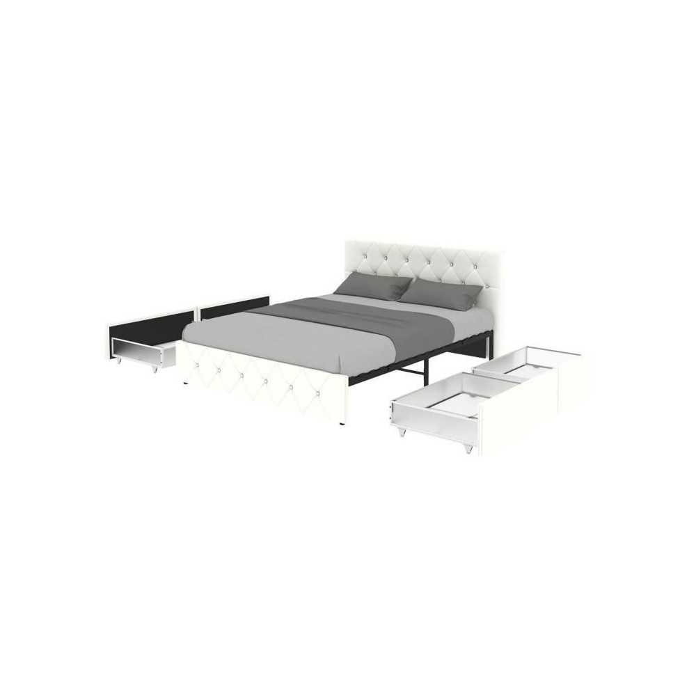 Lit adulte DAVID 160 x 200 cm - 4 tiroirs - Sommier inclus - Simili bl